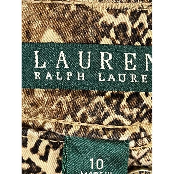 Ralph Lauren Pant Women 10 Brown Snakeskin Straight Ankle Neutral Mob Wife 80s - Picture 11 of 16